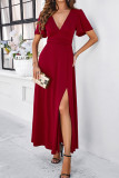 Plain V Neck High Waist Split Maxi Dress