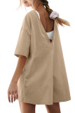 Backless V Neck Loose Pockets Romper