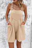 Plain Loose Pockets Buttoned Strap Romper