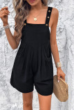 Plain Loose Pockets Buttoned Strap Romper