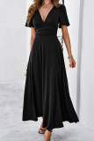 Plain V Neck High Waist Split Maxi Dress