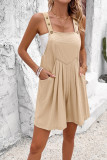 Plain Loose Pockets Buttoned Strap Romper