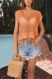 Eyelet Tassle Plain Knitting Top