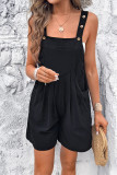 Plain Loose Pockets Buttoned Strap Romper