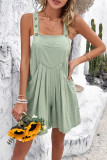 Plain Loose Pockets Buttoned Strap Romper