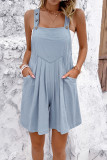 Plain Loose Pockets Buttoned Strap Romper