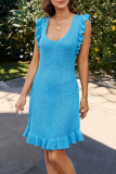 U Neck Sleeveless Ruffle Knitting Dress