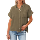 Plain Textured Buttoned Blouse Shirt