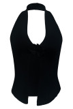 Plain Knit Split Halter Tank Top