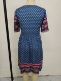 Vintage Retro V Neck Print Dress