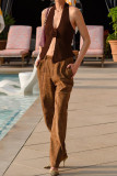 Plain Knit Split Halter Tank Top