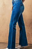Washed Dark Blue Side Flare Jeans Pants