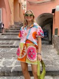 Print Button Up Shirt and Shorts Set