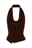 Plain Knit Split Halter Tank Top