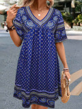 Vintage Retro V Neck Print Dress