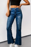 Washed Dark Blue Side Flare Jeans Pants