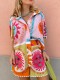 Print Button Up Shirt and Shorts Set