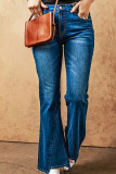 Washed Dark Blue Side Flare Jeans Pants
