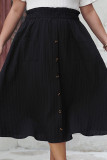 Black Textured Buttoned Elastic Waist Plus Size Skirt