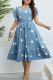 Blue Spot Print V Neck Plus Size Dress