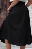 Black Textured Buttoned Elastic Waist Plus Size Skirt