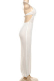 White Halter Neck Eyelet Knitting Dress