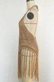 Beach Halter Neck Crochet Tassle Cover Up