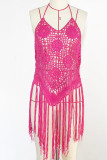 Beach Halter Neck Crochet Tassle Cover Up