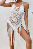 Beach Halter Neck Crochet Tassle Cover Up