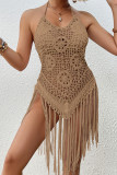 Beach Halter Neck Crochet Tassle Cover Up