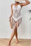 Beach Halter Neck Crochet Tassle Cover Up