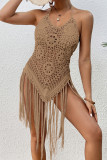 Beach Halter Neck Crochet Tassle Cover Up