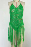 Beach Halter Neck Crochet Tassle Cover Up