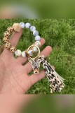 Leopard Beads Cross Tassle Keychain