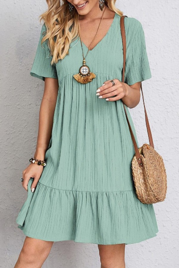 V Neck Short Sleeves Splicing Dress