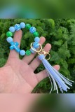 Leopard Beads Cross Tassle Keychain