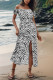 Zebra Print Off Shoulder Split Maxi Dress