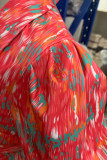 Tie Dye V Neck Bubble Sleeves Tie Waist Romper