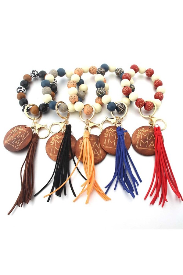 Wooden Mama Beads Keychain