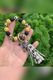 Leopard Beads Cross Tassle Keychain