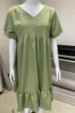 V Neck Short Sleeves Splicing Dress