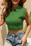 Sleeveless Plain Knitting Crop Top