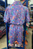 Tie Dye V Neck Bubble Sleeves Tie Waist Romper