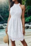 Sleeveless White Halter Mini Dress