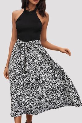 Blackl Leopard Halter Sleeveless Dress