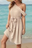 Apricot Textured Spot One Shoulder Mini Dress