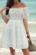 White Eyelet Smocked Off Shoulder Ruffles Dress