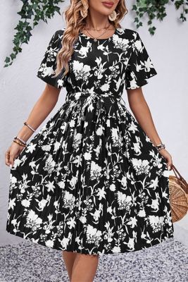 Floral Print Tie Waist Mini Dress