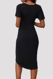 Black V Neck Split Dress