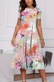 Plus SIze Floral Print Watercolor Long Dress